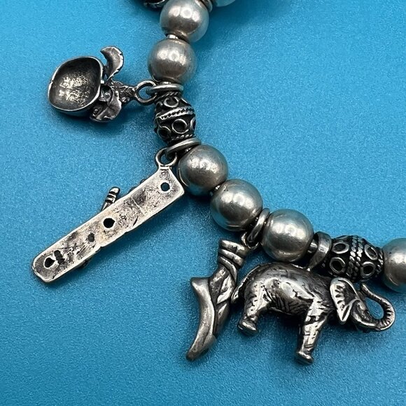 Sterling Silver 925 Charm Bracelet Cuff Beaded Ballerina Ruler Apple Elephant - Picture 6 of 11